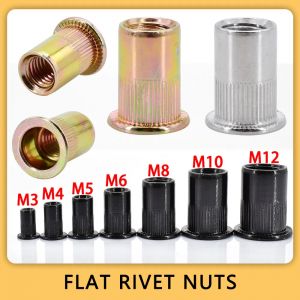 Écrou à rivets plat M3 M4 M5 M6 M8 M10 M12, filetage métrique, écrous d'insertion en carbone/acier