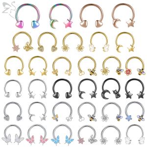 ZS 1PC 16G abeille fer &agrave; cheval Septum anneau papillon acier inoxydable nez Piercing 10MM &eacute;toile