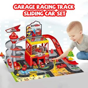 Garage piste de course voiture coulissante Parking jouets multi-étages voiture Parking feu Police