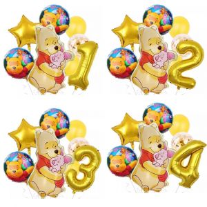 Ensemble de ballons avec chiffres dorés Disney Winnie l'ourson, 9 pièces, ballon en aluminium, ours