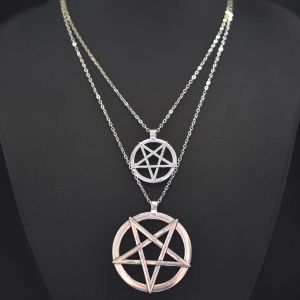 1Pc sorcellerie Satan pentagramme chanceux amulette pendentif femmes colliers Wicca étoile Pentacle