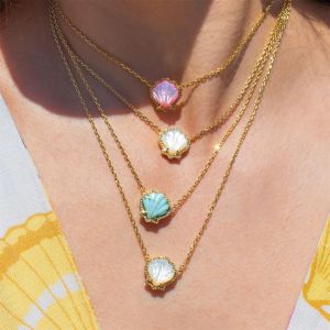 Coquille Dongling Jade pendentif collier Vintage Ins Style français collier femmes plaqué or couleur