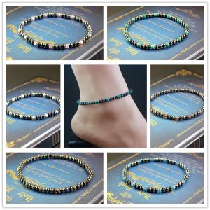 Bracelet de cheville en hématite magnétique perlé, extensible de 4MM, avec pierre d'oeil de tigre