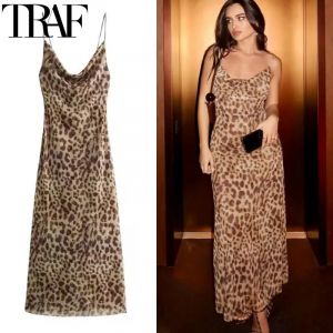 TRAF &ndash; robe longue en Tulle imprim&eacute; l&eacute;opard, sans manches, Vintage, dos nu, robes de soir&eacute;e, Sexy,
