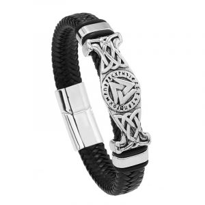 Bracelet en cuir tiss&eacute; Viking Vintage, n&oelig;ud celtique nordique, symbole Valknut, Bracelet magn&eacute;tique