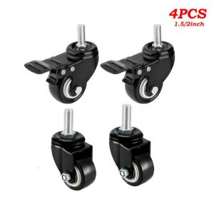 Roulettes pivotantes robustes 1.5 "/2", tige filetée avec chariot de frein, roulettes pour meubles,