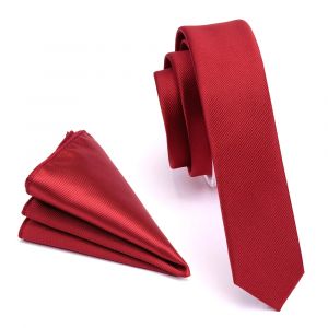 GUSLESON mode solide 4 cm Slim cravate noir vert rouge couleur unie cravate Hanky ensemble hommes