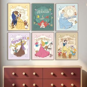 Impressions d'art Vintage de princesse Disney, cendrillon, blanche-neige, Belle, Ariel, aurore,