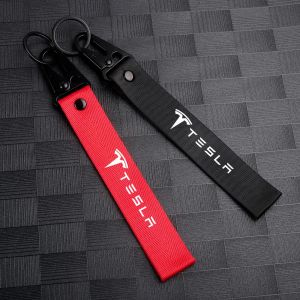 Porte-clés ruban métallique noir/rouge, 1 pièce, anneau, banderole, cadeaux pour Tesla modèle Y