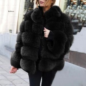 Manteau en fausse fourrure pour femme, veste d'hiver en fourrure noire, Vintage, chaud et moelleux,