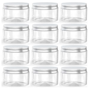 Pot en plastique avec couvercle &agrave; vis en &eacute;tain, Pot vide pour maquillage, cr&egrave;me cosm&eacute;tique, poudre,