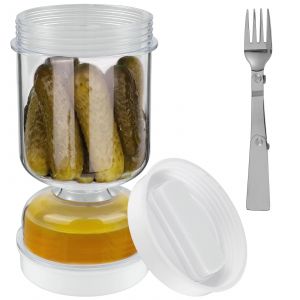 Pot de cornichons avec fourchettes, distributeur sec et humide, pot de sablier de cornichons et