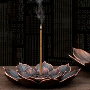 Nouveau 1PC alliage brûleur d'encens bâton support plaque bouddhisme Lotus encensoir Bronze