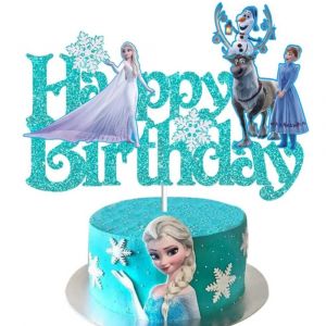Décoration de gâteau Disney Frozen, princesse Anna et Elsa, joyeux anniversaire, fournitures de fête