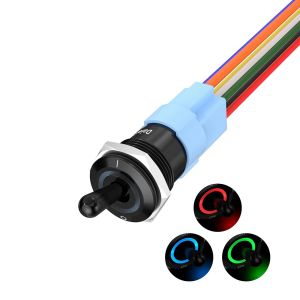 DaierTek interrupteur à bascule éclairé 12V étanche RGB LED interrupteur à bascule marin 16MM 12V