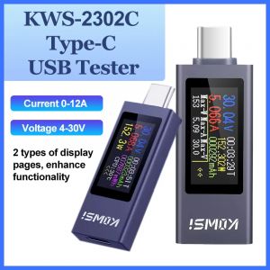 Testeur USB type-c KWS-2302C, affichage num&eacute;rique multifonction, tension, courant, compteur de