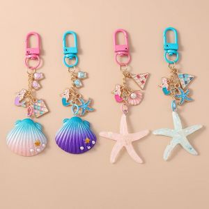 Mode sirène étoile de mer coquille porte-clés pour femmes hommes clé de voiture sac à main pendentif