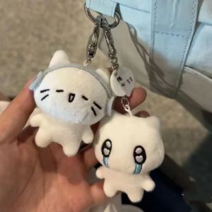 Mignon casque chaton Couple porte-cl&eacute;s Mini chat qui pleure poup&eacute;e en peluche porte-cl&eacute;s dessin
