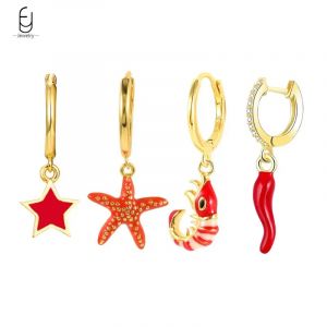 Boucles d'oreilles en argent Sterling 925 pour femmes, pendentif étoile de mer/gèvre, piment