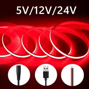 Bande COB 5V 12V 24V, 320 diodes/M de largeur 8MM, blanc/rose/rouge/jaune/bleu glace/vert,
