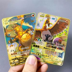 Cartes en m&eacute;tal Pokemon Gx Vmax, Pikachu, Charizard, &eacute;dition limit&eacute;e dor&eacute;e, carte de collection de