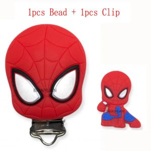 2 pi&egrave;ces un ensemble Silicone super h&eacute;ros spiderman perles et attache-sucette b&eacute;b&eacute; anneau de