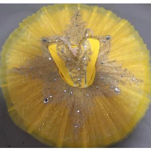 Robe de Ballet Jaune à Paillettes pour Enfant, Costumes de Ballerine Tutu de Lac, Vêtements de