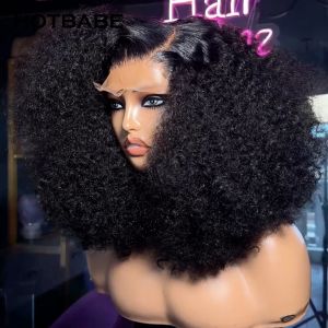 400 densité dentelle perruque cheveux humains Double dessiné Afro crépus bouclés 13x6 HD dentelle