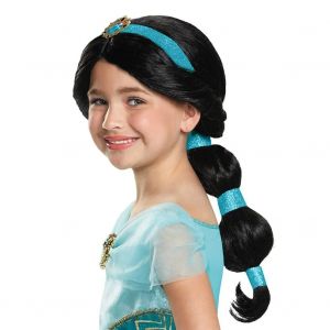 Lampe d'Aladdin Halloween filles princesse Jasmine cheveux noir longue perruque fantaisie enfants