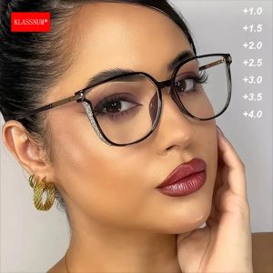 KLASSNUM-Lunettes de Lecture ChimLarge avec Monture Paillet&eacute;e pour Femme, Loupe Transparente, Plus