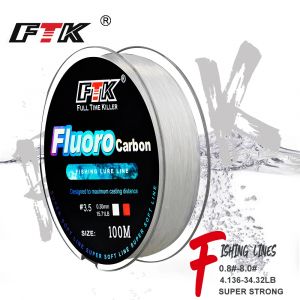 FTK 100m ligne de leurre de pêche en fluorocarbone 4.13-34.32LB ligne de pêche à la mouche Leader en