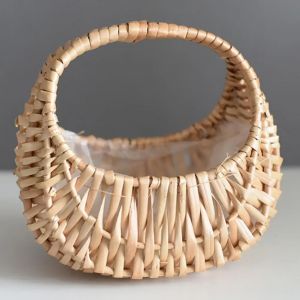 Mir à fleurs tissé en rotin avec poignée, rangement demi-lune WUNICEF, panier à main de fille de