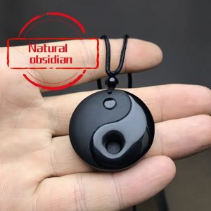 1pc obsidienne Yin Yang Tai Chi pendentif collier pour hommes