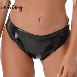 Short butin pour femme Look mouillé Boxer en cuir verni culotte taille basse Latex brillant pantalon