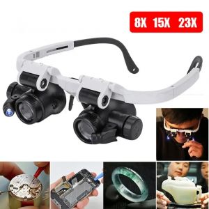 2XLED montre bijoutier r&eacute;paration Loupe bandeau mont&eacute; sur la t&ecirc;te Loupe r&eacute;glable lunettes Loupe