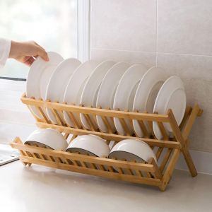 8/16 grilles pliant bambou égouttoir à vaisselle support égouttoir à ustensiles plaque support de