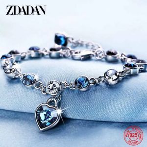 ZDADAN 925 breloque en argent Sterling saphir coeur Bracelet cha&icirc;ne pour les femmes mode fian&ccedil;ailles