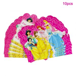 Carte d'invitation de fête rose thème Disney Six princesse, 10 pièces, décoration de fête