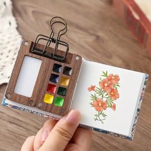 Palette d'aquarelle vide en bois, Mini boîte de peinture acrylique Portable de voyage, plateau