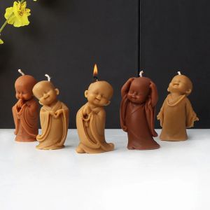 Moule 3D en Silicone pour bougie de moine souriant, Statue de moine de bouddha mignon, fabrication