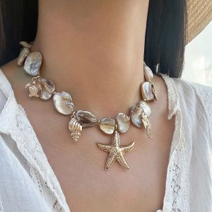 Collier Boho avec pendentif tortue de mer, conque de mer, &eacute;toile de mer, Simple et cr&eacute;atif, tissage