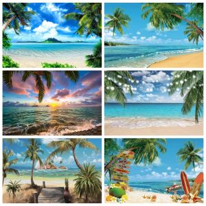 Toile de fond de plage tropicale, été hawaïen, bleu océan, vague, bord de mer, palmier, fête de