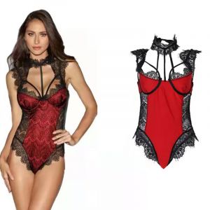 BKLD-Combinaison de batterie dos nu coupe basse en dentelle rouge, lingerie sexy, patchwork, sans