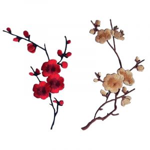 Patch Autocollant Thermocollant en Tissu &agrave; Motif de Fleur de Prunier, Brod&eacute; au Fer &agrave; Repasser, pour