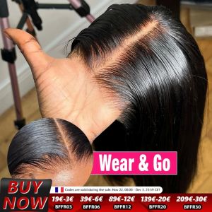 Miniask-Perruque Lace Closure Wig sans colle brésilienne, cheveux naturels lisses, naissance des