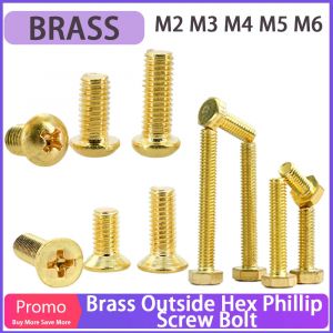 Vis Phillip à tête plate hexagonale extérieure en laiton M2 M3 M4 M5 M6, filetage métrique, boulon