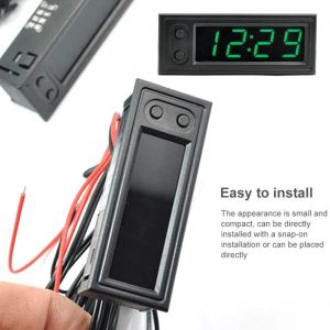 Voltmètre Therye.com de voiture 3 en 1, haute précision, horloge de température, compteur de tension