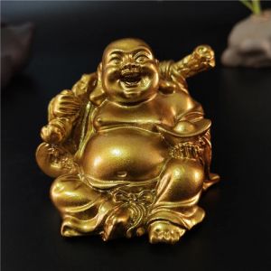 Statue de bouddha riant doré, Feng Shui chinois, argent porte-bonheur, Sculpture de bouddha