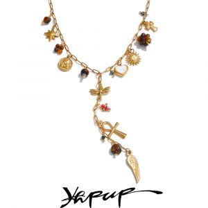 Yhpup acier inoxydable pierre naturelle libellule aile croix coeur pendentif accessoires goutte
