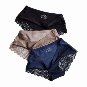 3 pièces/ensemble culottes pour femmes sous-vêtements en dentelle Lingerie Sexy slips en soie glacée